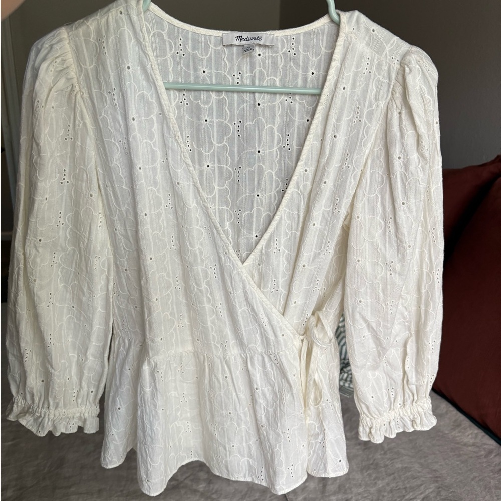 Madewell Cream Eyelet Wrap Blouse